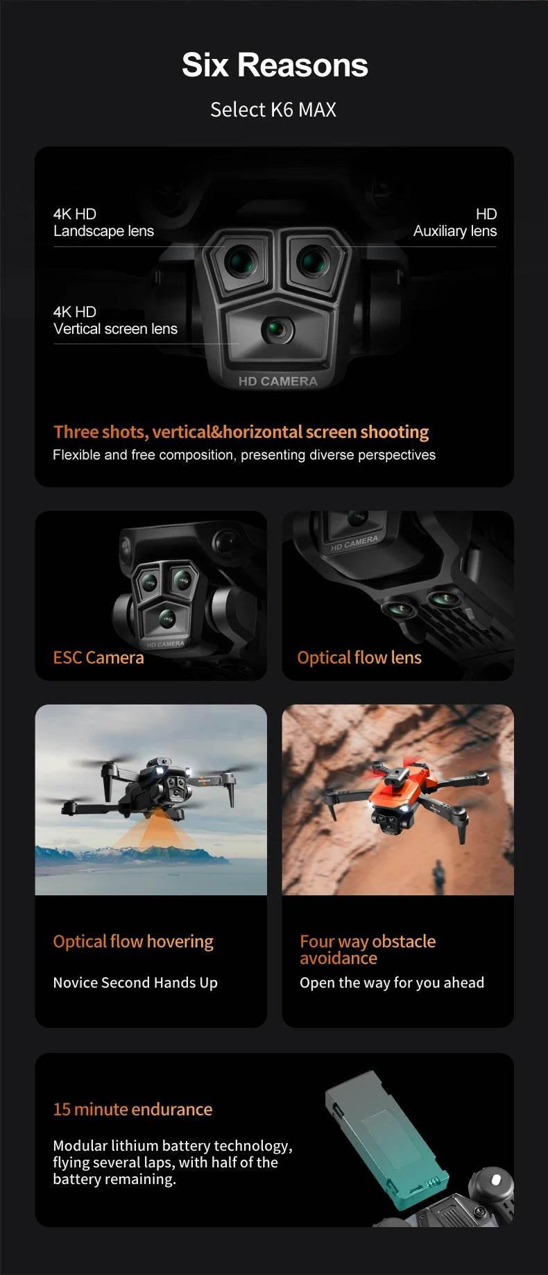 New light Flow professional UAV K6 MAX 4K HD three camera - Empire P.E