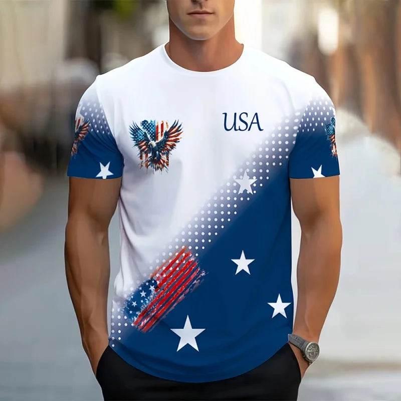American Flag Eagle Pattern T-Shirt For Men America USA 3D Print Tees Short Sleeve Sport Loose O-Neck Tops Unisex T Shirts - Empire P.E