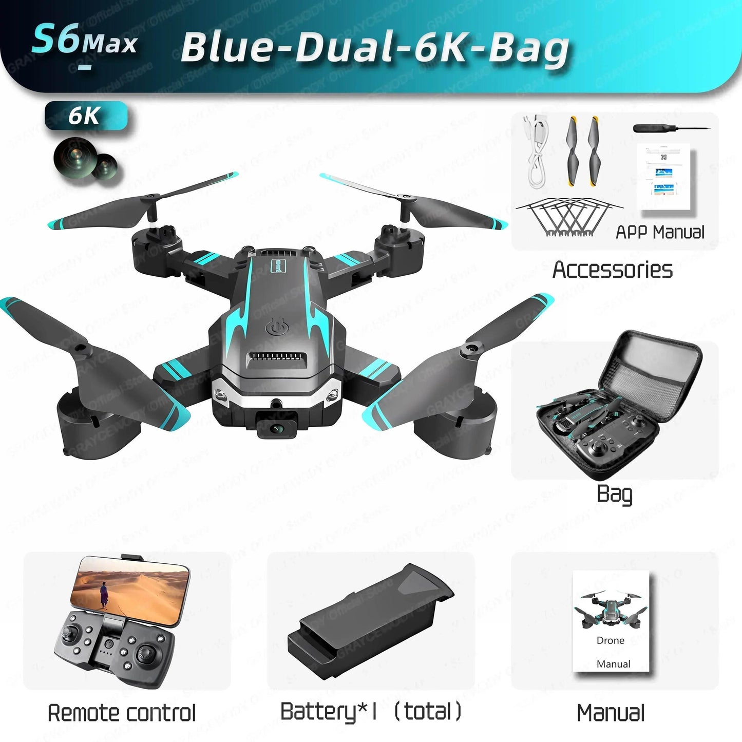 Newest S6 Max 8K Drone Professional Foldable Quadcopter Aerial HD Camera GPS RC Helicopter 10KM Obstacle Avoidance Sell Apron - Empire P.E