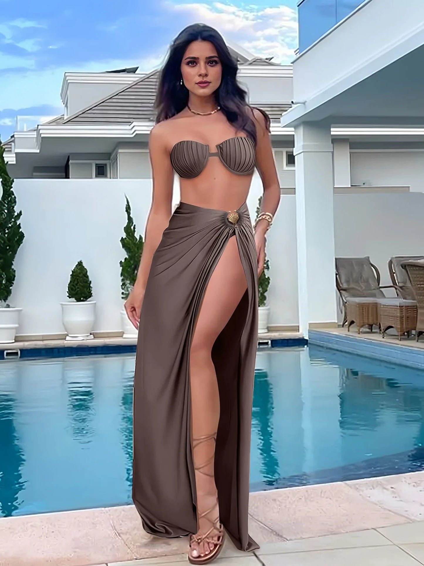 New Stylish Bikini 3 Piece Shell Swimsuit - Empire P.E