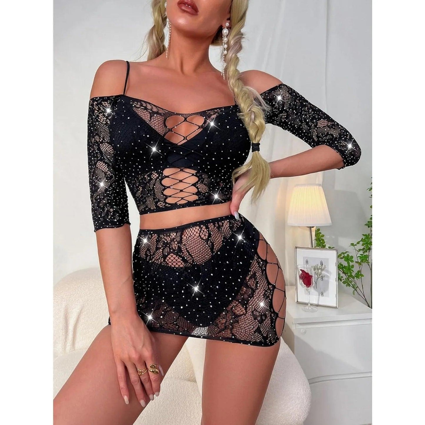 Sparkle Rhinestone Lingerie Set for Women - Empire P.E