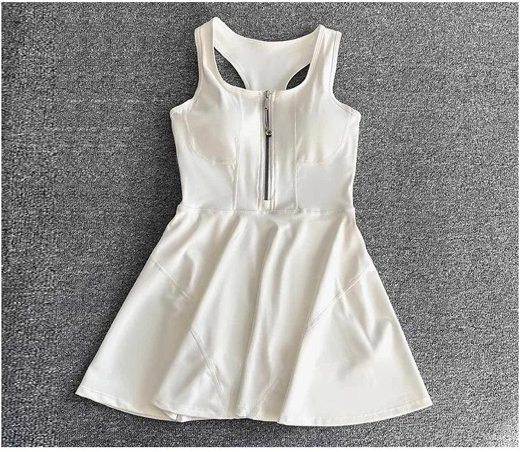 Tennis Skirt Casual Half Zipper Sports Fitness Dress Anti-Running High Waist Slim Golf Yoga Dress - Empire P.E