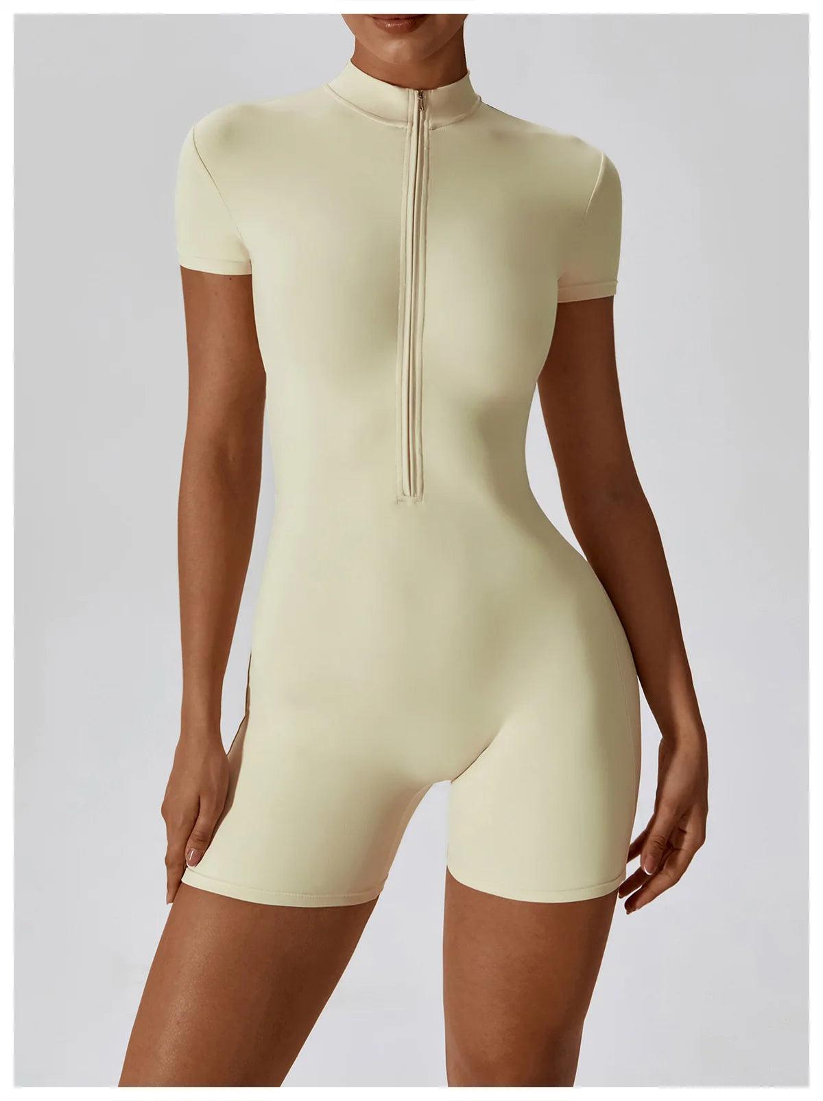 Yoga Set Women's One-Piece Suit Zipper Short Sleeve Gym Push Up Workout Clothes Fitness Short Bodysuit Sportswear Jumpsuits - Empire P.E