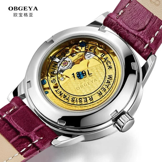 Women's Leather Mechanical WristWatches