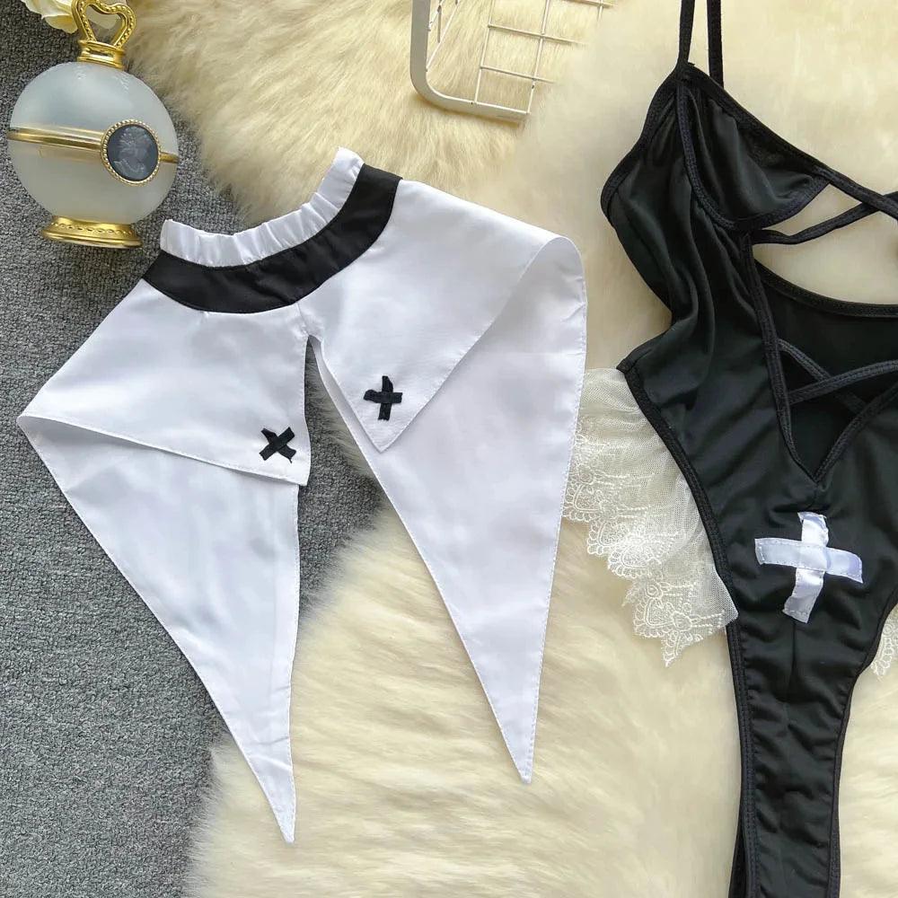 Hollow Out Cosplay Lingerie Lace Backless Jumpsuit - Empire P.E