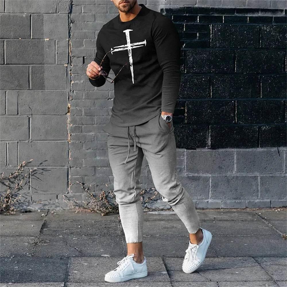 Autumn Casual Fashion 3D Print Men's Sportswear Set Long-Sleeved - Empire P.E