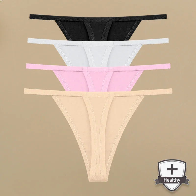 4Pcs Women's Cotton Thongs Thin Waist Underwear S-XL - Empire P.E