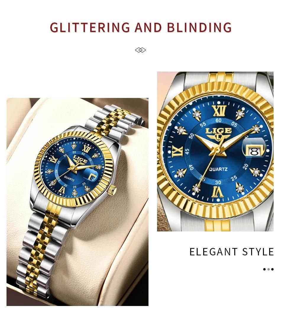 LIGE Top Luxury Watches For Women Vintage Fashion Ladies Watch Waterproof Date Stainless Quartz Wristwatches Reloj Mujer 2025 - Empire P.E