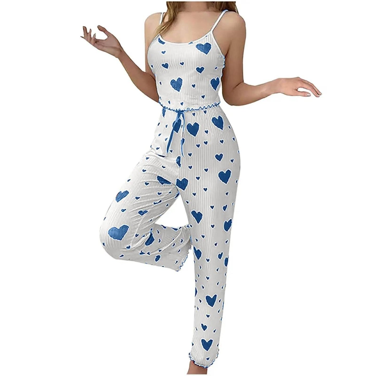 Women pajamas plus size pajamas set 2 piece short vest + trouser white breathable soft casual love print - Empire P.E
