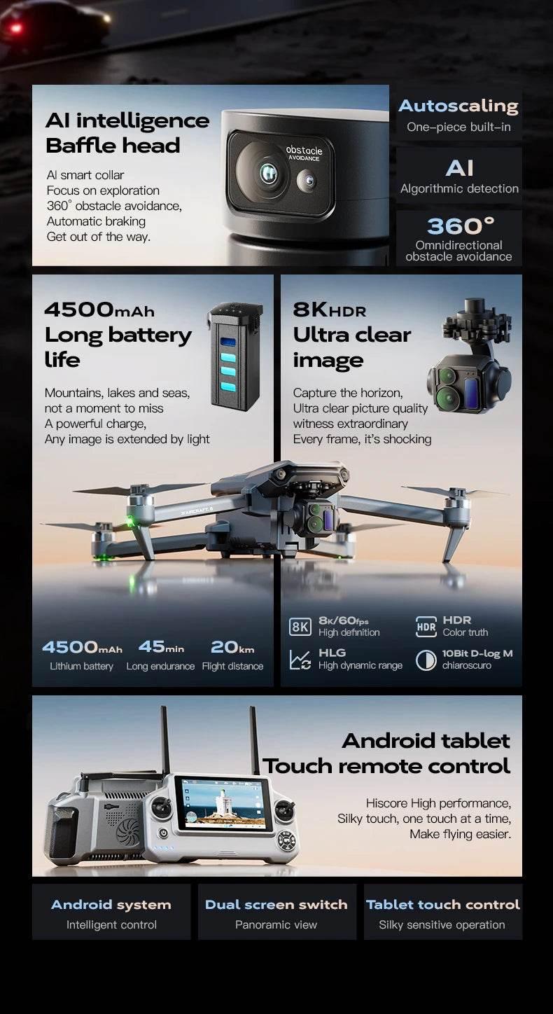 2025 new Wing 6 drone professional aerial photography HD 8K With Screen Remote Control Aircraft 20 Kilometer Obstacle Avoidance - Empire P.E