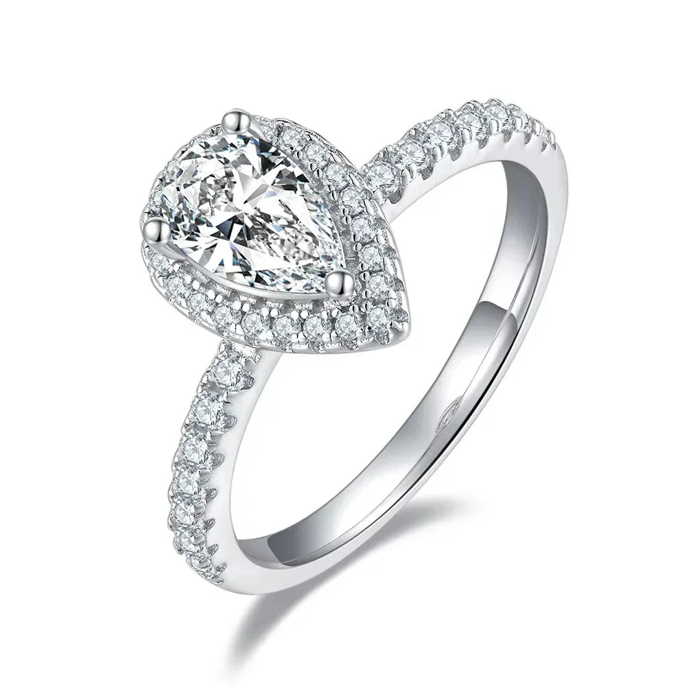 1ct 2ct Pear Cut D Color Moissanite Rings for Women 925 Sterling Silver - Empire P.E