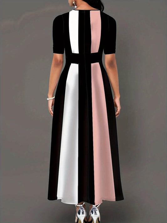 Plus size summer new women's clothing dress, elegant slim fit, fashionable and contrasting color dress for commuting - Empire P.E