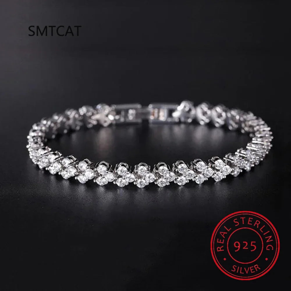 14K White Gold Roman Lab Moissanite Diamond Bracelet - Empire P.E