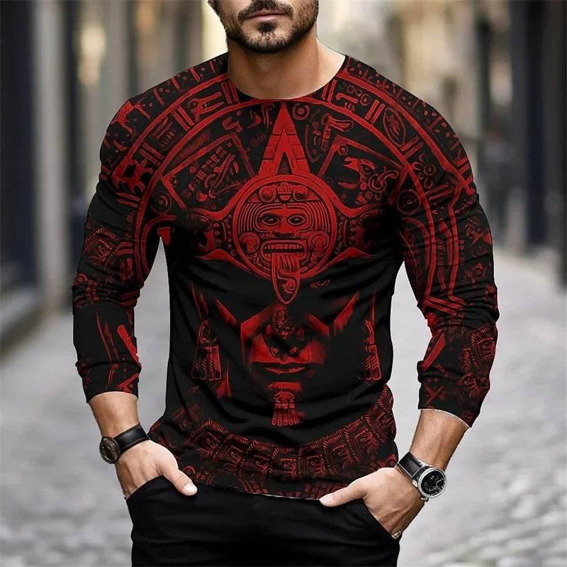 2024 Mexico Aztec Graphic T Shirts For Men Vintage 3d Printed Long Sleeve Tees Street Hip Hop Oversized T-Shirt Male Clothing - Empire P.E
