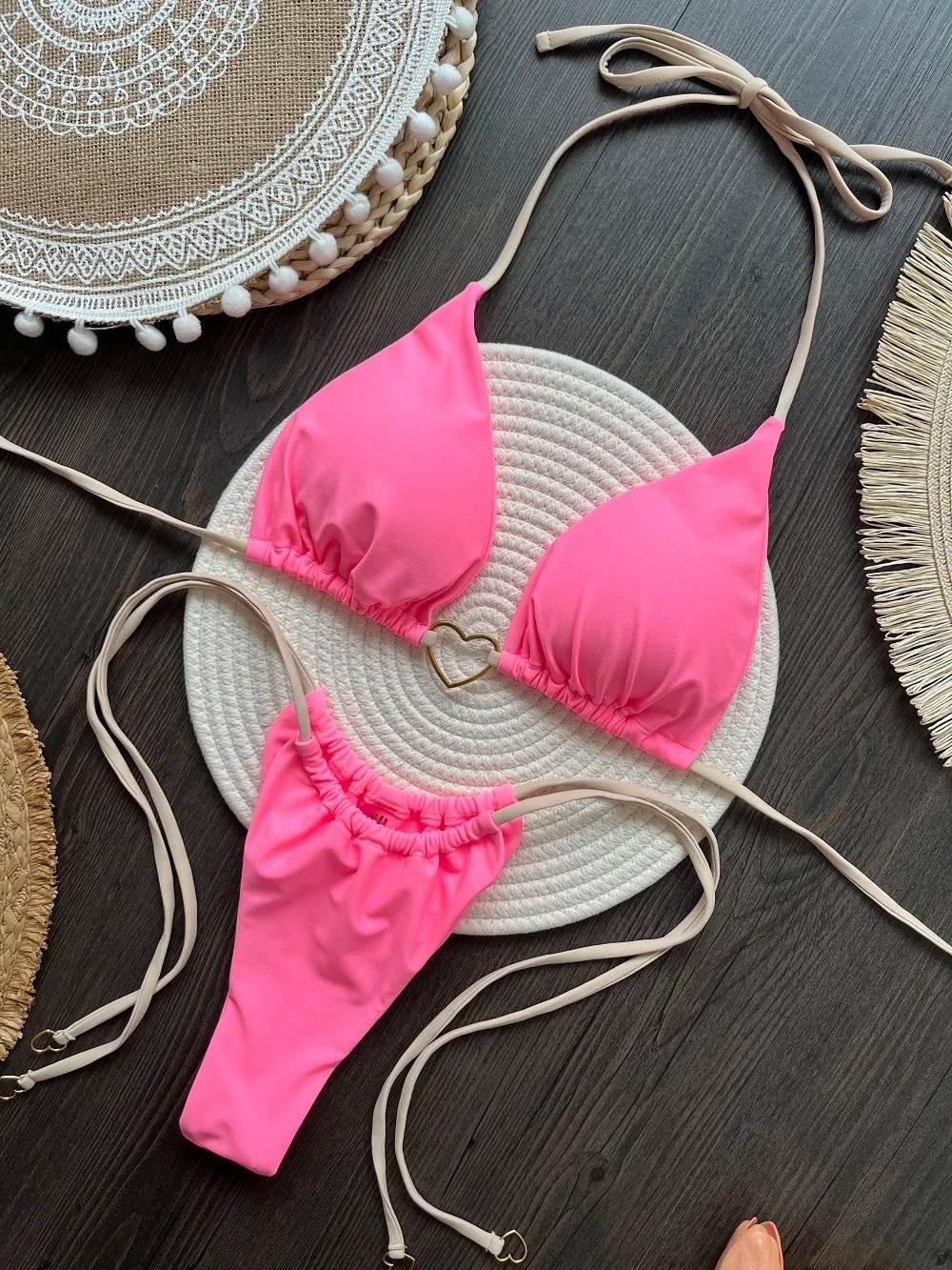 RUOTONSEPT Sexy Halter Solid color Bikini Set Women's Swimsuit Two-piece Triangle Thong Swimwear Bathing Suit Brazilian Biquinis - Empire P.E