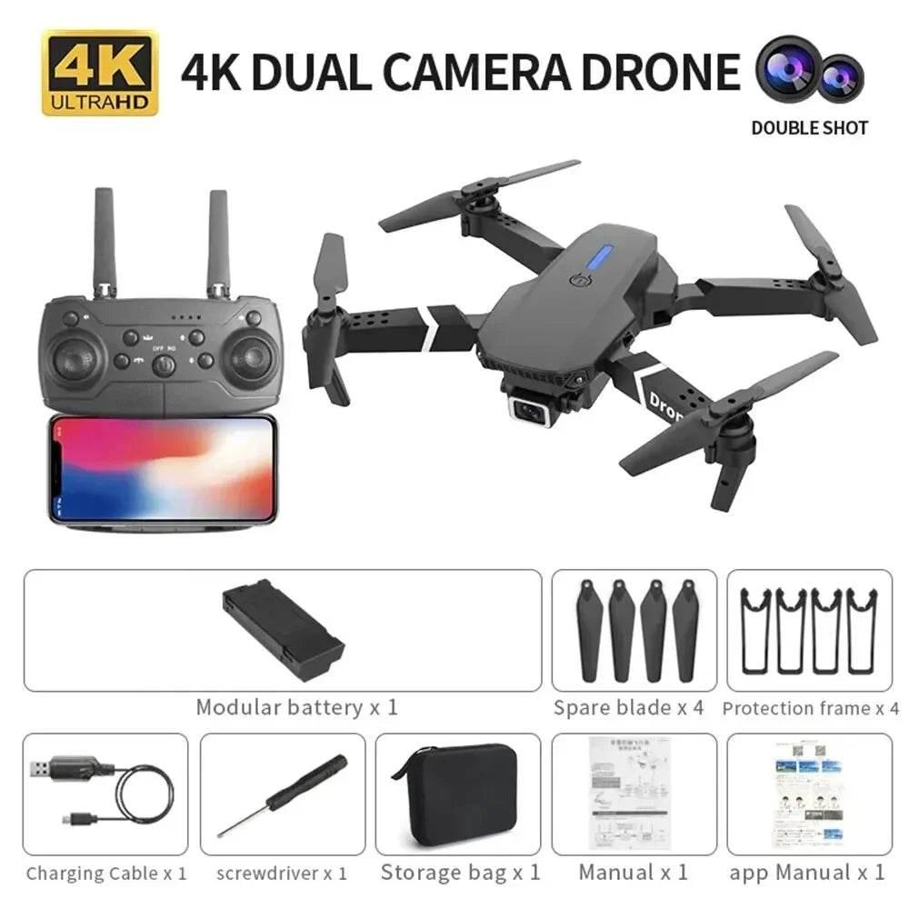 Professional Drone E88 4K Wide-Angle HD 1080P Camera WiFi FPV Height Hold Foldable RC Drone Quadrotor Helicopter Children's Toys - Empire P.E