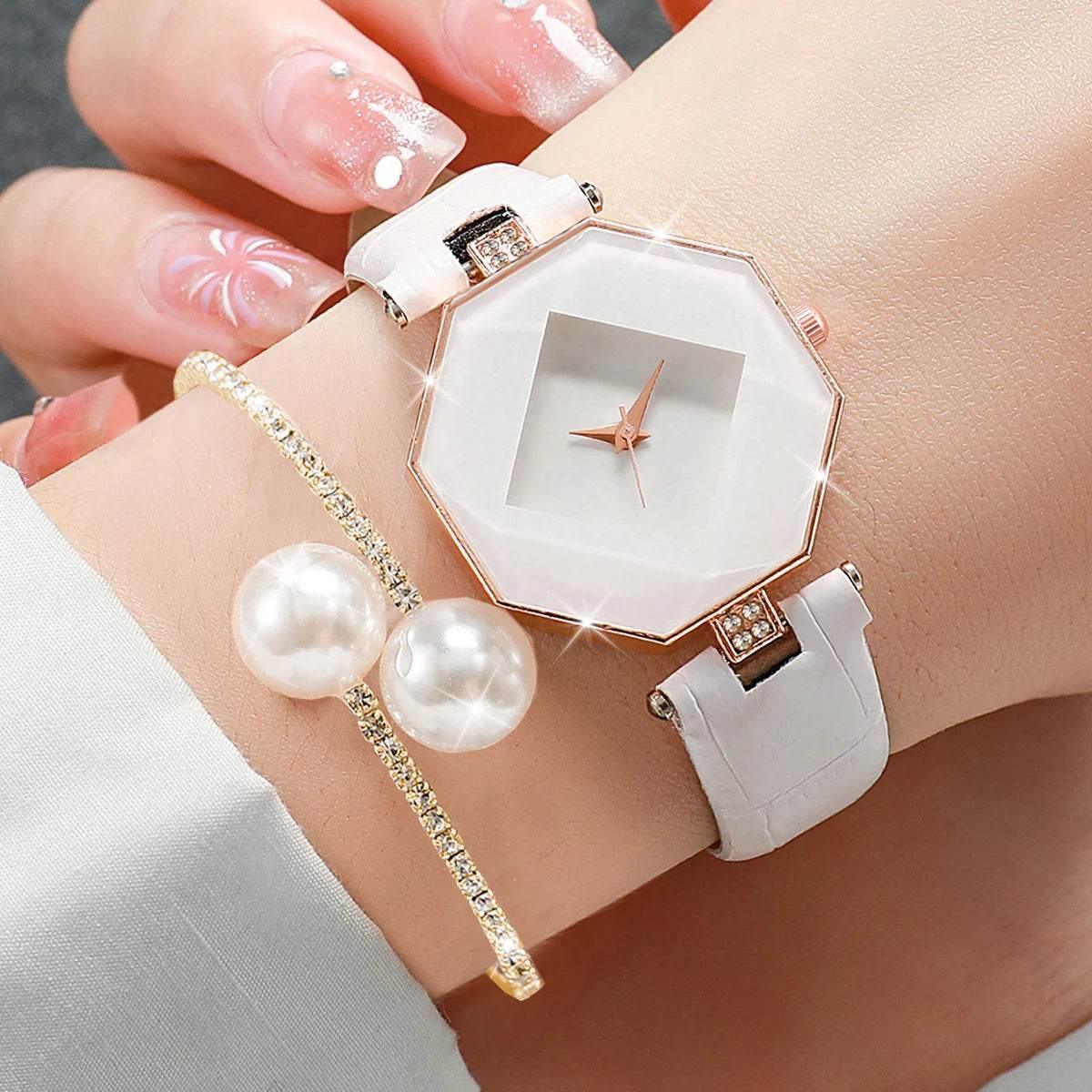 2PCS Fashion Women's Watches Casual Leather Band - Empire P.E