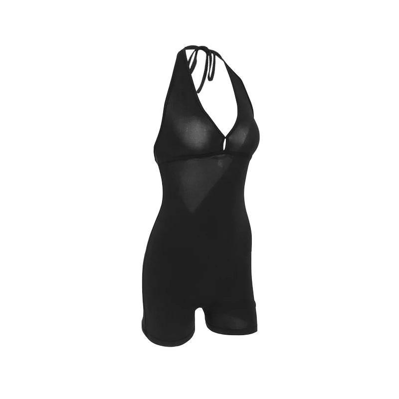Sexy Backless Playsuits Women Sports Fitness Summer Fashion Black New Rompers Slim Casual Hollow Out Bandage Halter Playsuits - Empire P.E