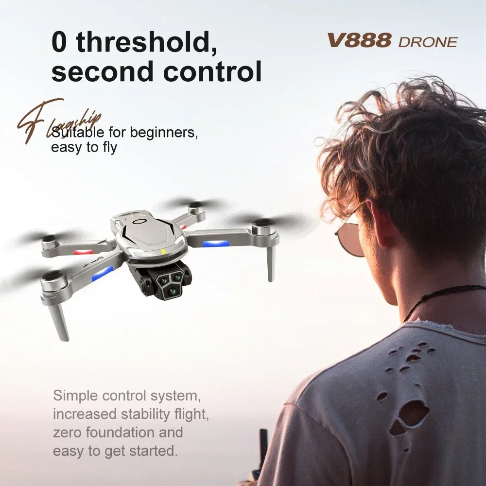 V888 Brushless Drone 8K Professional HD Triple Camera - Empire P.E