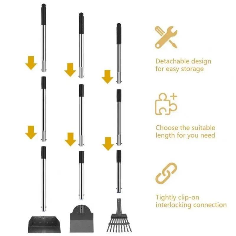 2/3Pcs Pet Pooper Scooper Set with Long Handle Multifunctional Metal Tray Rake Spade Dog Poop Picker For Pet Waste Removal - Empire P.E