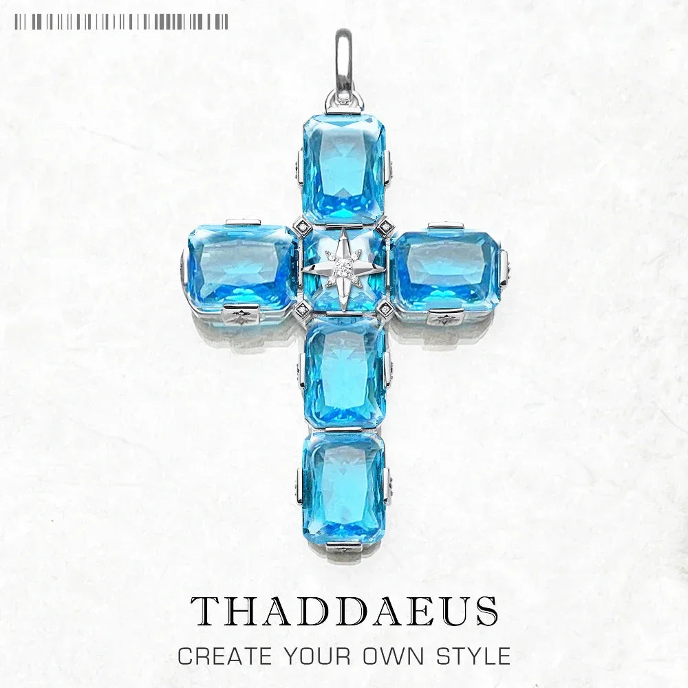 Pendant Cross With Large Aquamarine-Coloured Stones