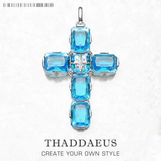 Pendant Cross With Large Aquamarine-Coloured Stones