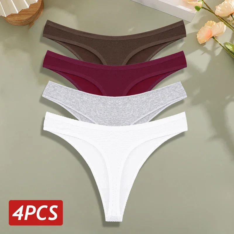 4PCS/Set Cotton Panties for Women Sexy Low Rise G-String Thongs - Empire P.E