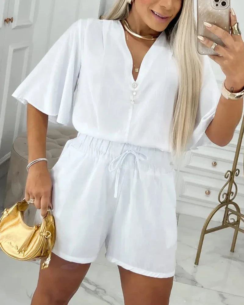 Floral Print Top Pants Set Loungewear Shorts Casual Outfits - Empire P.E