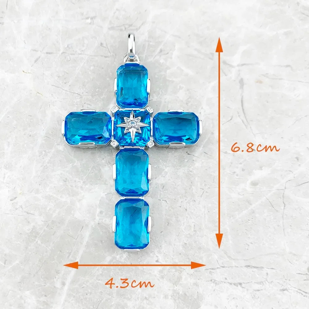 Pendant Cross With Large Aquamarine-Coloured Stones