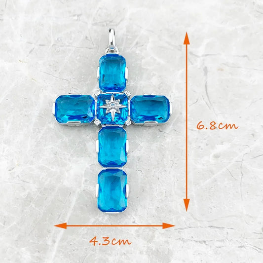 Pendant Cross With Large Aquamarine-Coloured Stones