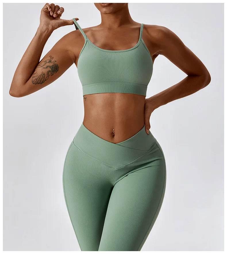 2PCS Seamless Yoga Set Gym Clothes Sportswear Yoga Suits For Women Fitness Rib Tracksuits Sports Bra Gym Leggings Sports Suits - Empire P.E