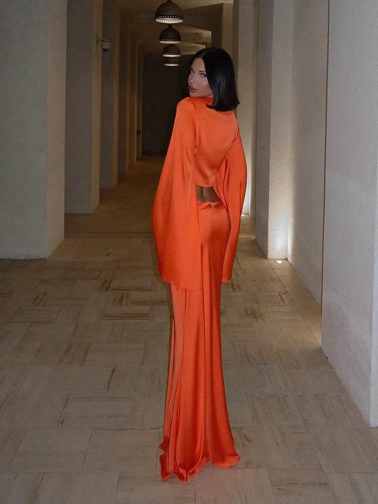 Huhugirl Sets Women Fashion Sexy Streetwear Solid Flare Sleeve Deep V-Neck Tracksuits (Tops+Long Skirts)Matching 2 Pieces Female - Empire P.E