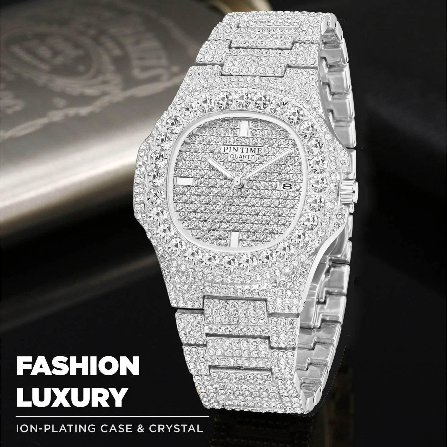 Wholesale Men Women Diamond Iced Out Watch Stainless Steel Big Crystal Stone Quartz Wristwatches for Mens Full Paved - Empire P.E