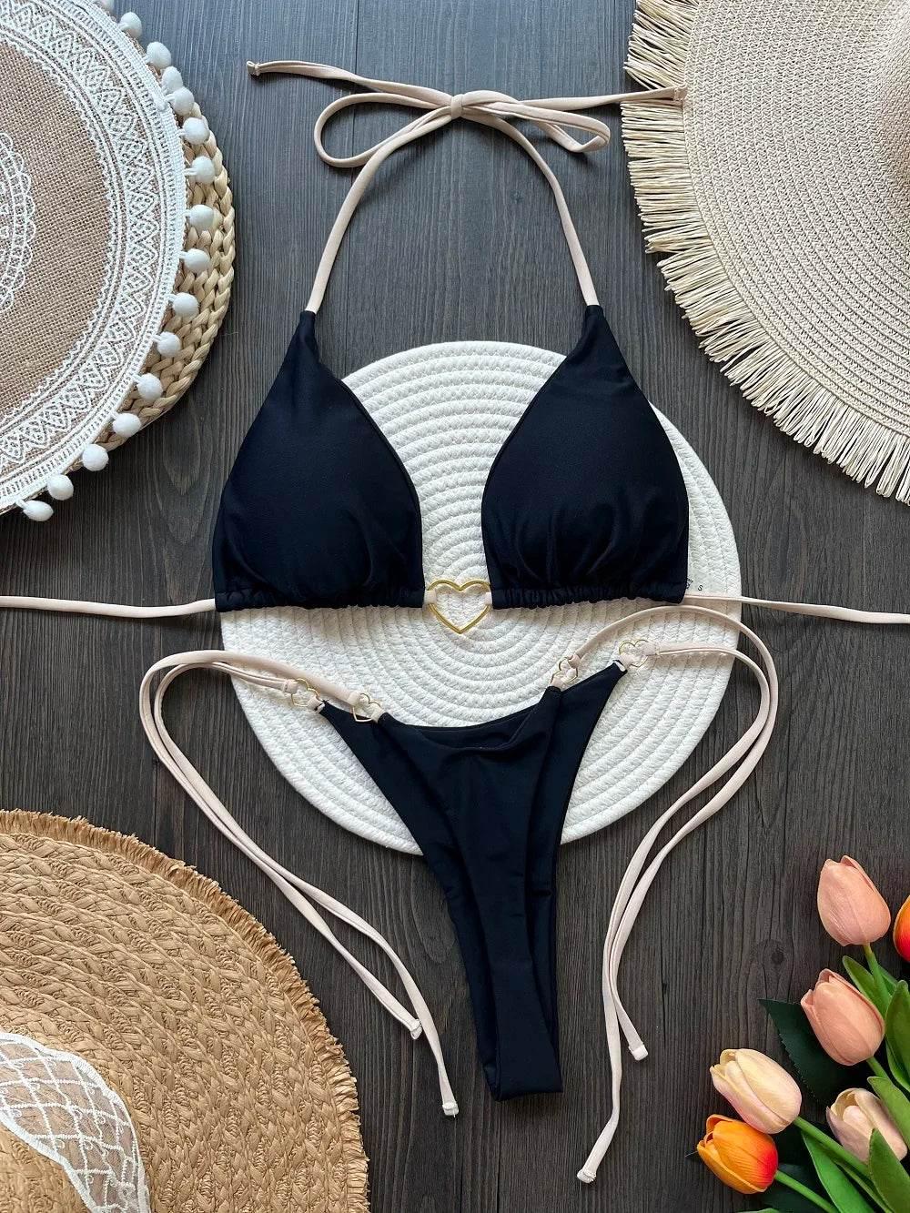 RUOTONSEPT Sexy Halter Solid color Bikini Set Women's Swimsuit Two-piece Triangle Thong Swimwear Bathing Suit Brazilian Biquinis - Empire P.E