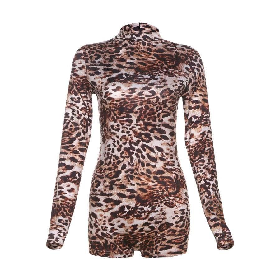 Weird Puss Leopard Print Romper Women 2024 Autumn Trend Hipster Long Sleeve O-Neck Skinny Stretch Streetwear Sexy Playsuits - Empire P.E