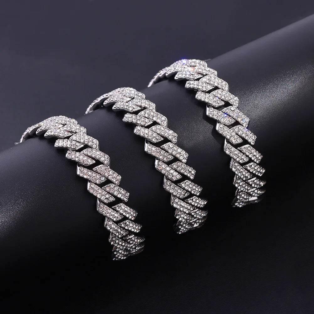 14MM Necklace+Watch+Bracelet Iced Out Watches For Men 2 Row Rhinestone Cuban Chain Necklace Set Women Men Hiphop Jewelry Gift - Empire P.E