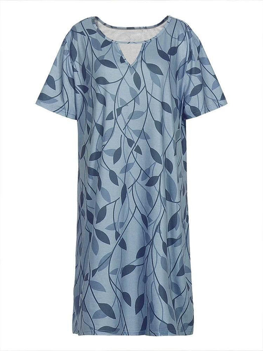 Plus Size 2024 Summer New Women's V-Neck Printed Pattern Dress Loose Pullover Dresses - Empire P.E