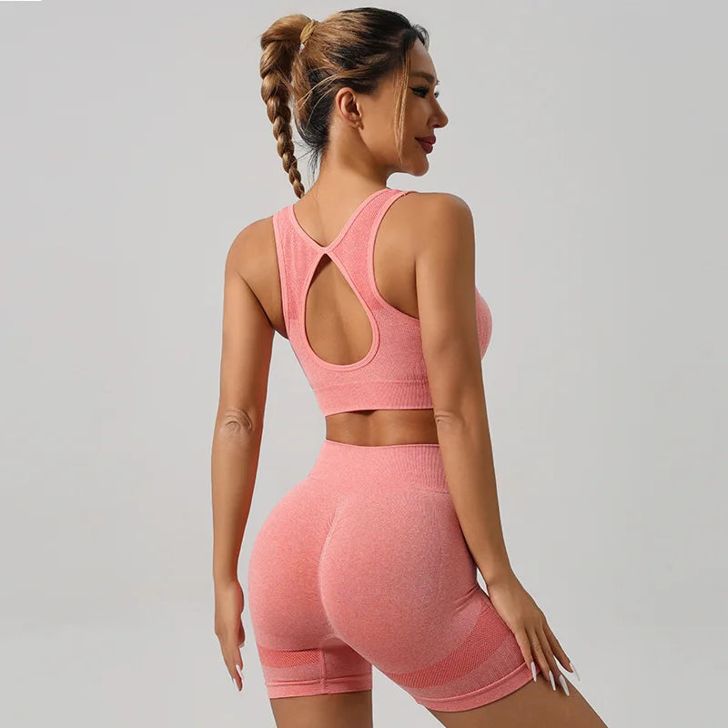 2 Pcs Yoga Set Women Hollow Back