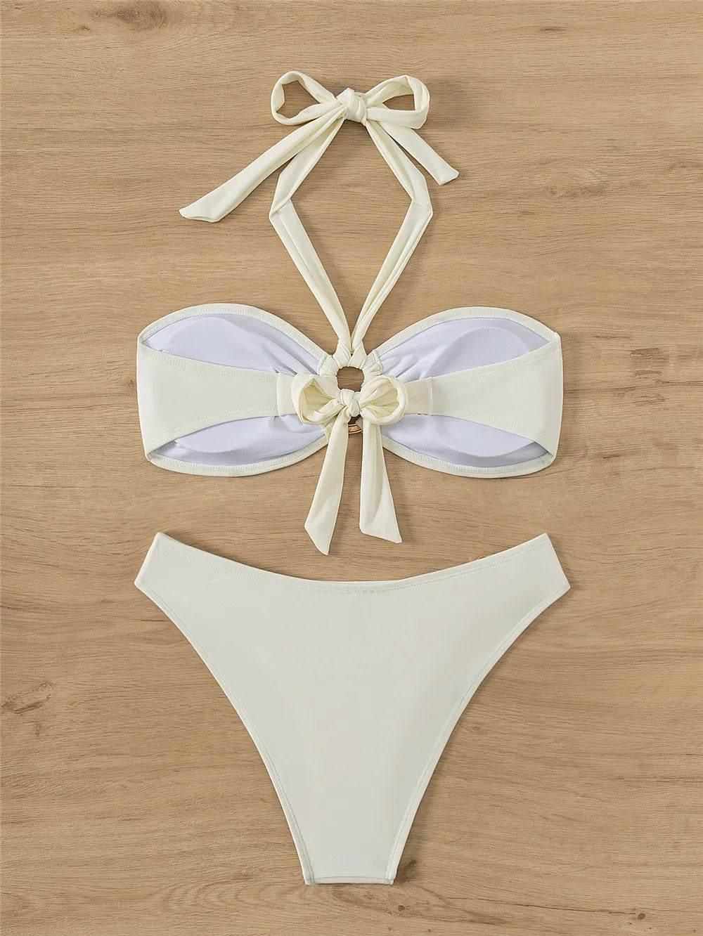 Halter Bandeau Leopard Print Bikinis Sets Woman Metal Ring Swimwear Hollow Out Sexy Swimsuit 2025 Bathing Suit Bikinis De Mujer - Empire P.E