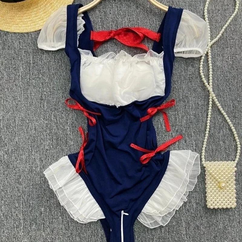Hollow Out Cosplay Lingerie Lace Backless Jumpsuit - Empire P.E