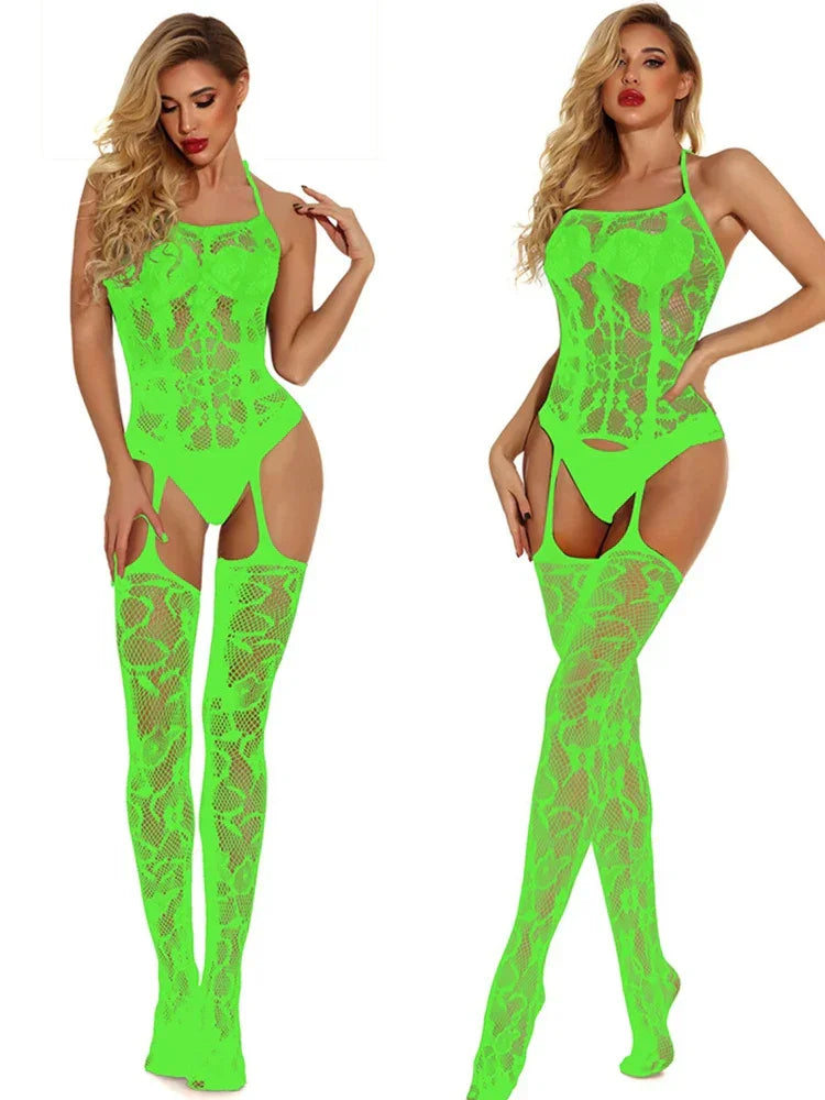 Sexy Body Stockings Lace One-Piece Hollow Crotchless - Empire P.E