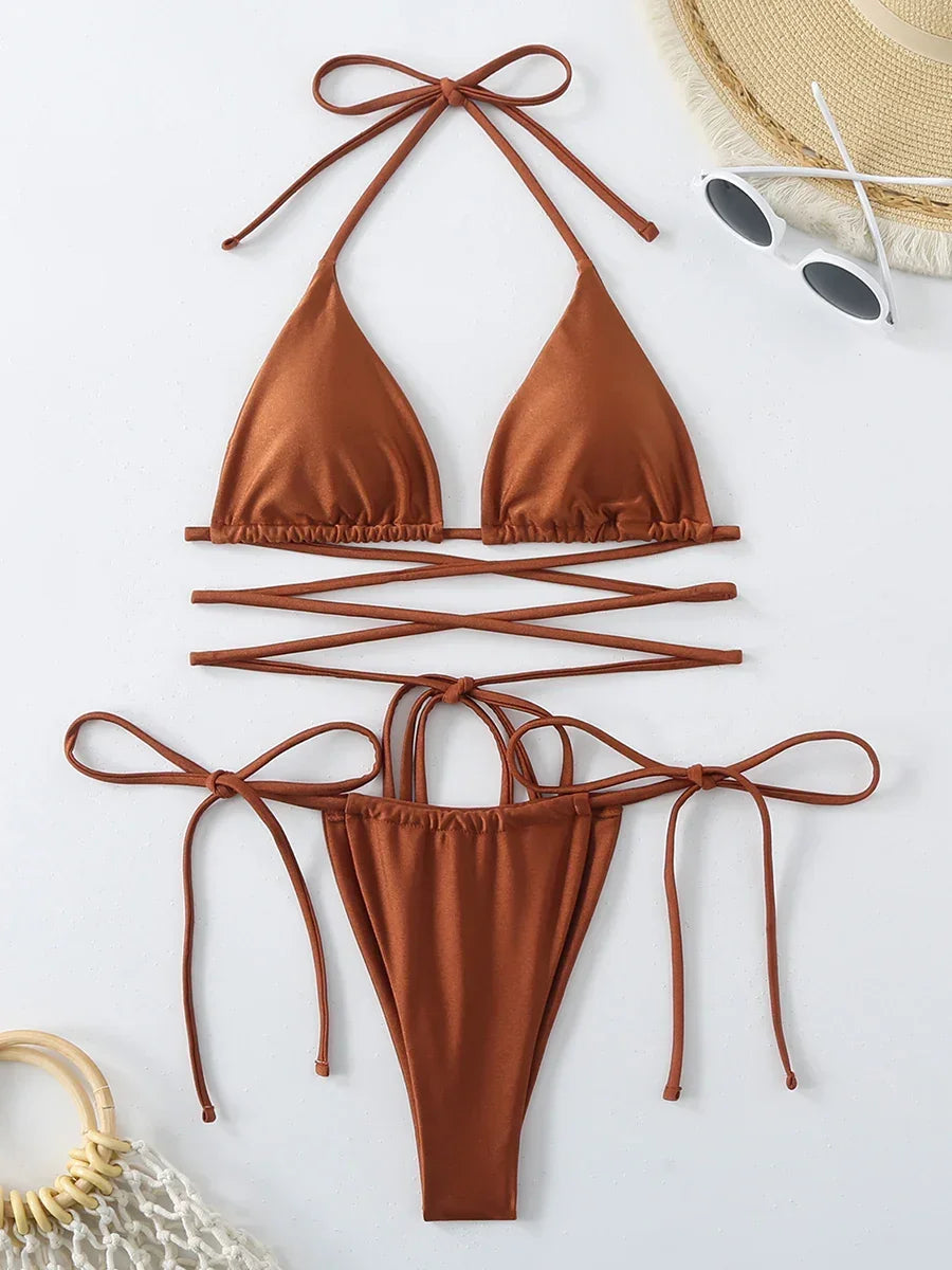 Criss Cross Swimwear Bandage Thong Bikinis Set 2 Piece - Empire P.E