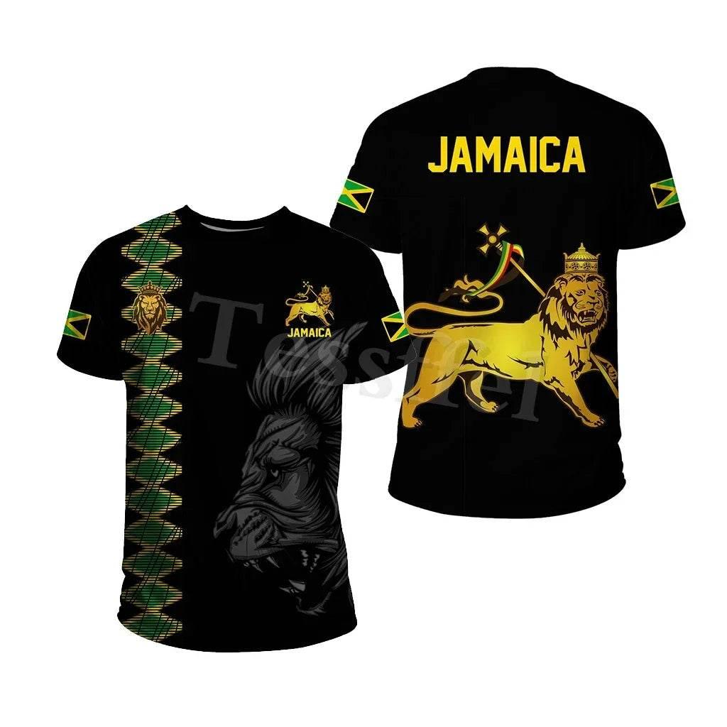Jamaica Lion Emblem Summer New Fashion 3D Printed Top T-shirt Men and Women Can Be Large Size Loose Fashion Short Sleeves - Empire P.E