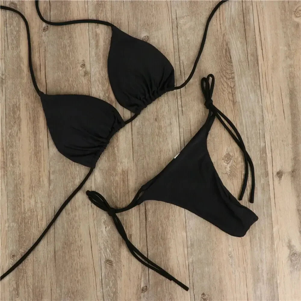 Fashion Solid Color Sexy G-string Thong Backless Split Bathing Suit - Empire P.E