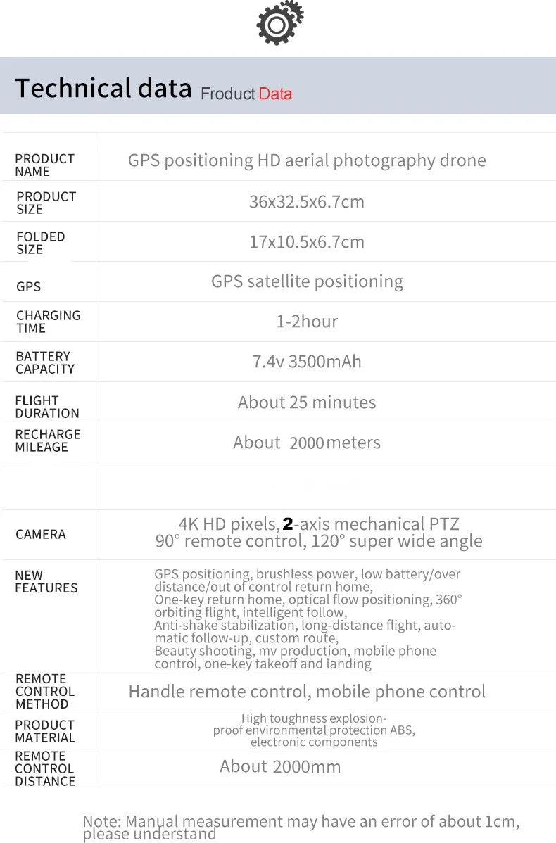 F4 Drone GPS 4K HD Mechanical Gimbal Camera System Supports TF Card Drones RC Quadcopter Stabilier Distance 2km Flight 25 Min - Empire P.E