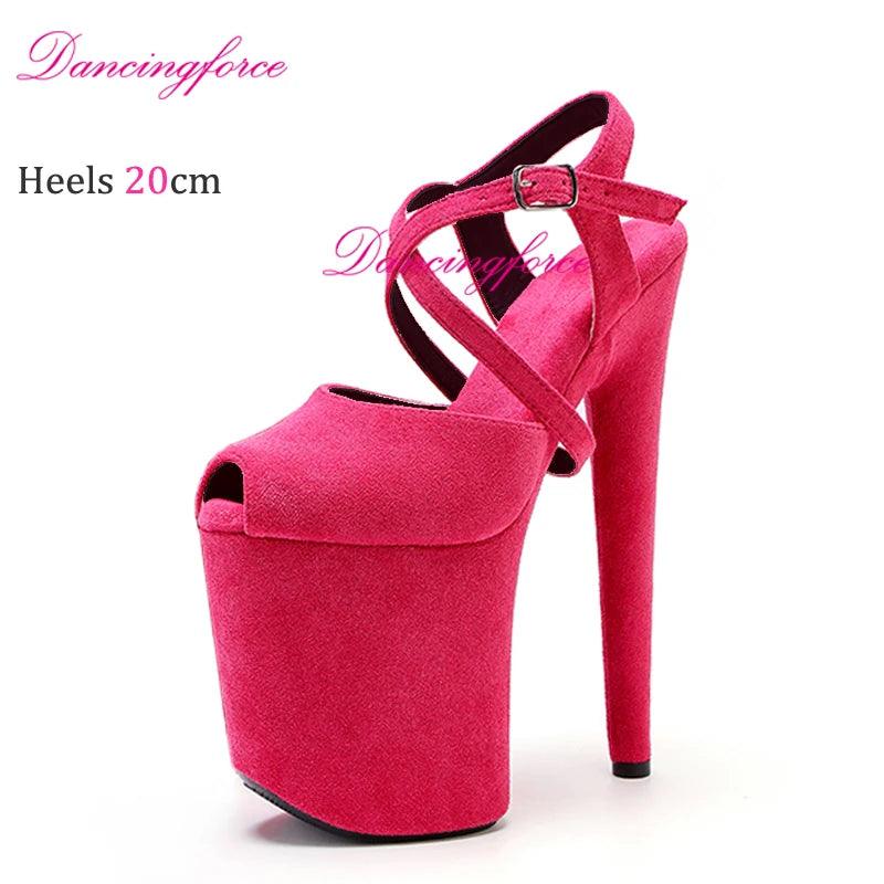 Cross Straps 20cm Sexy Peach Suede High Heels - Empire P.E
