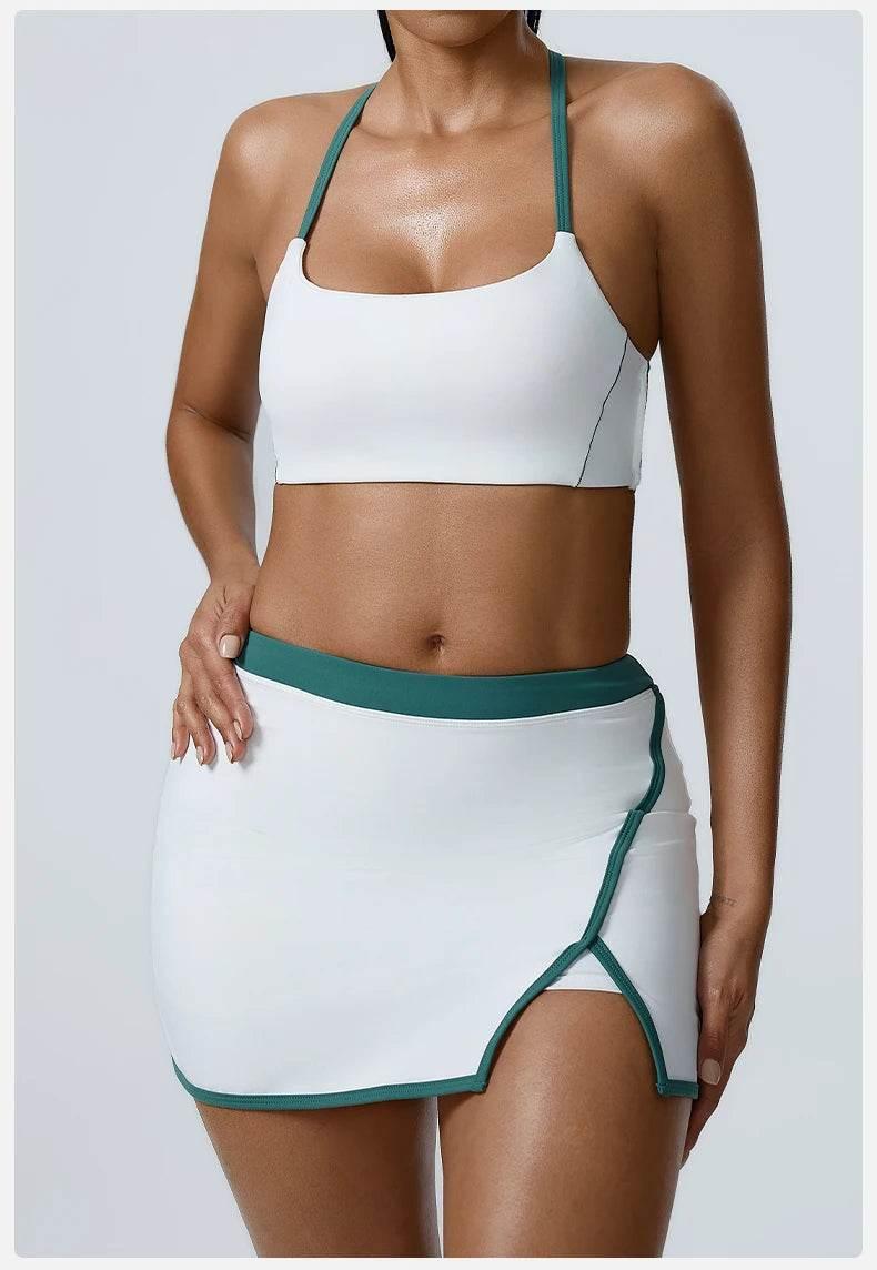 Yoga Women Workout Bra and Shorts Two Piece Patchwork Open Back Elastic Fitness Yoga Outfit Sport Set Women - Empire P.E