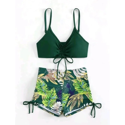 Women's Casual Drawstring Split High Waist Swimsuit 2025