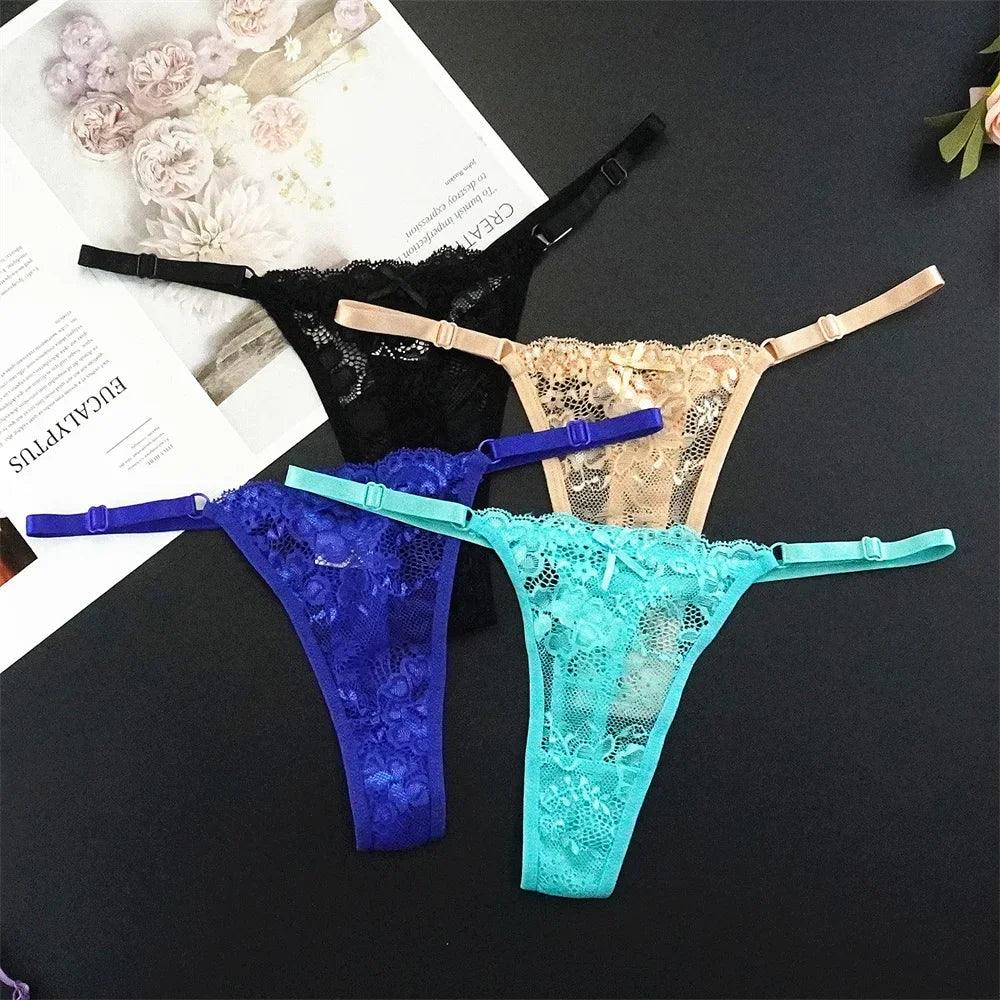Sexy G String 4 Pcs Mix Adjustable Hollow Out Lace Thongs for Women - Empire P.E