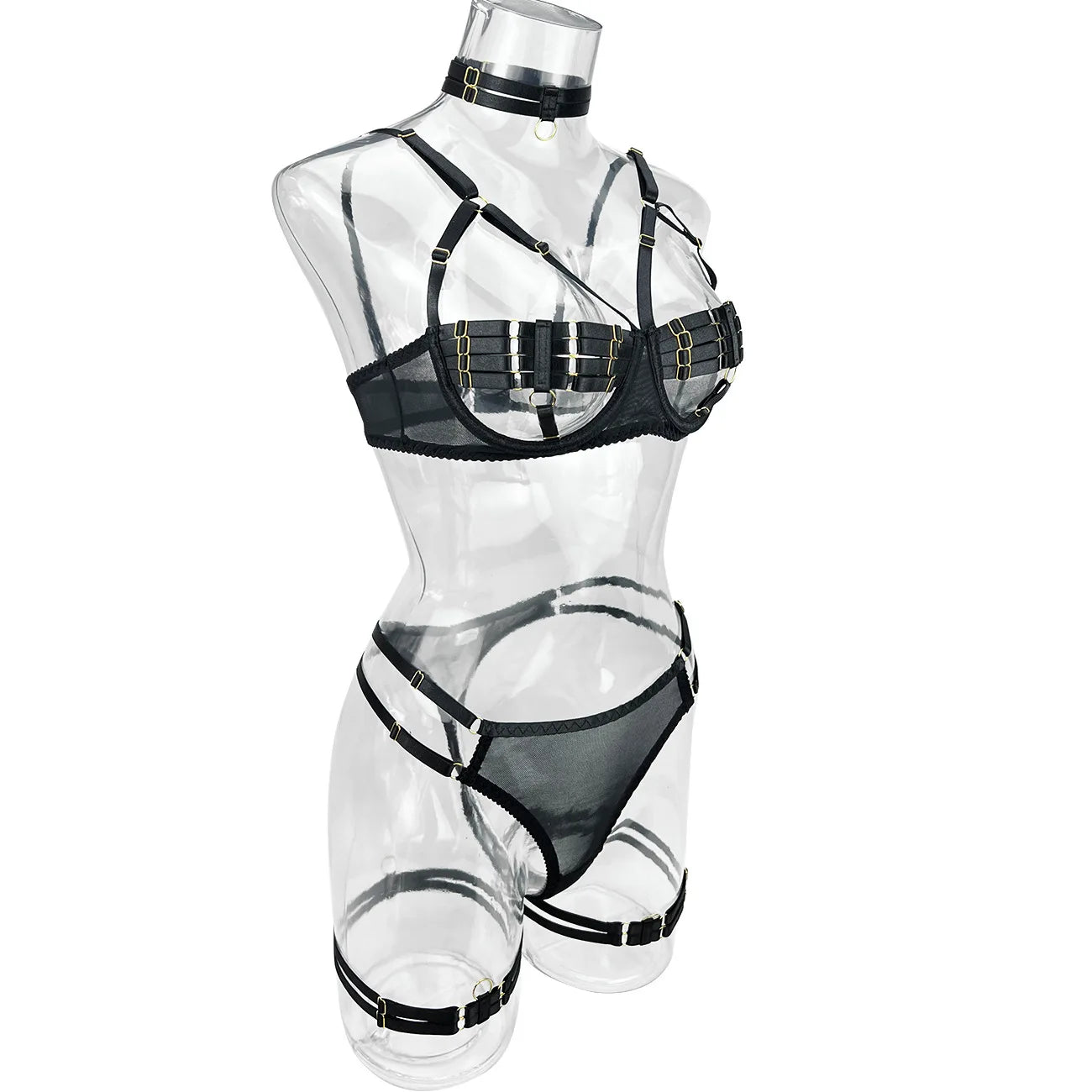 Yimunancy 4-Piece Bandage Erotic Set Women Choker Cut Out Solid Vintage Purple Sexy Lingerie Set Breif Kit - Empire P.E
